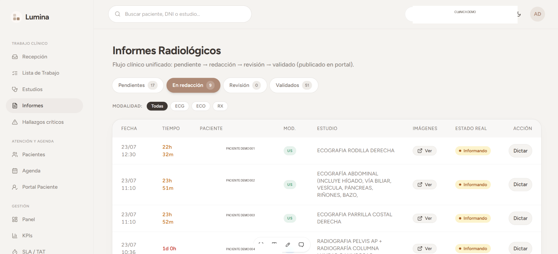 Módulo de informes radiológicos con firma digital de Lumina RISPAC
